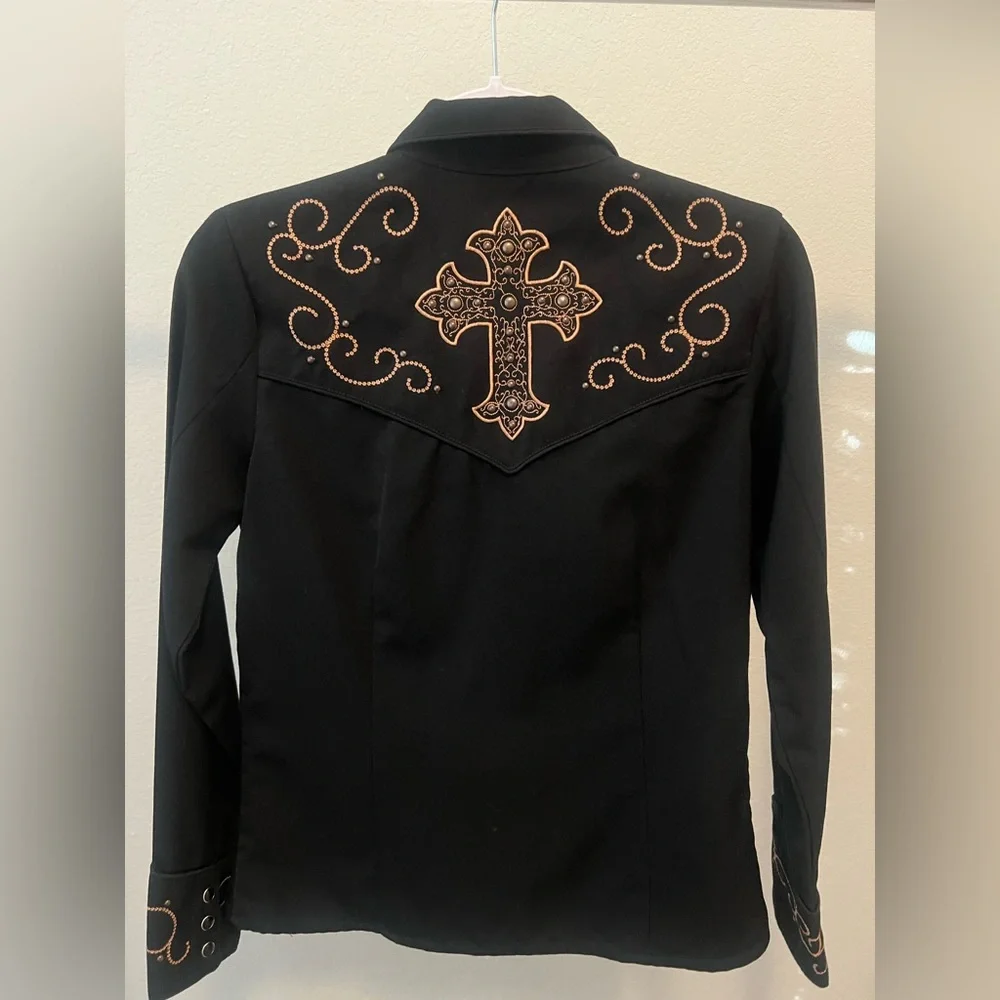 SOLD Scully embroidered pearl snap western long sleeve black womens shirt Small - Picture 3 of 14